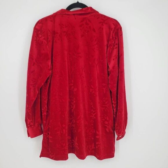 Vintage Diane Von Furstenberg Women's Red Embossed Velvet Button Top Shirt Small - Picture 4 of 4